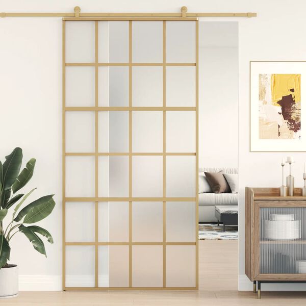 vidaXL Sliding Door Gold 102.5x205 cm Frosted ESG Glass and Aluminium