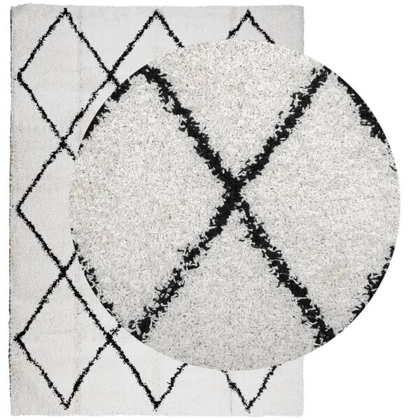 vidaXL Shaggy Rug PAMPLONA High Pile Modern Cream and Black 200x280 cm