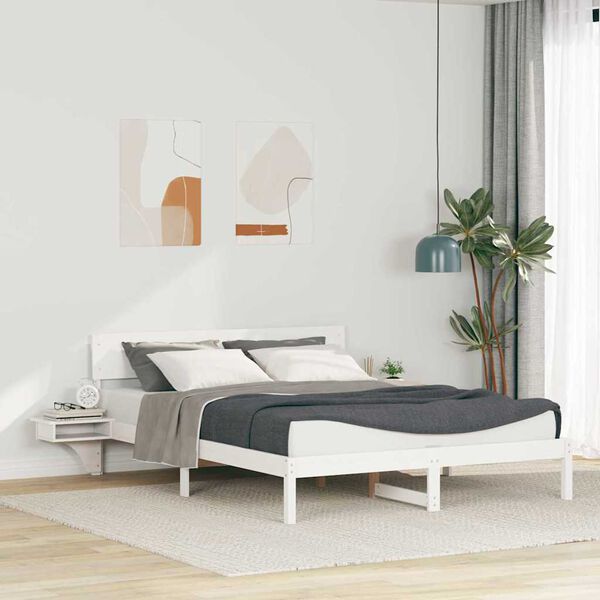 vidaXL Bed Frame with Headboard White 150 x 200 cm Solid Pine Wood