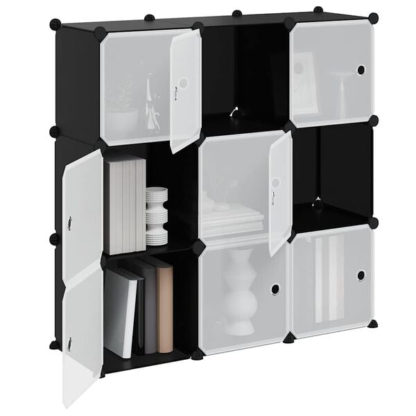 vidaXL Storage Cube Organiser with 9 Cubes and Doors Black PP