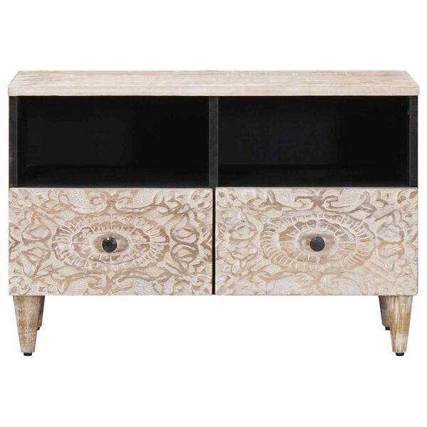 vidaXL TV Cabinet White 70 x 33.5 x 46 cm Solid Mango Wood