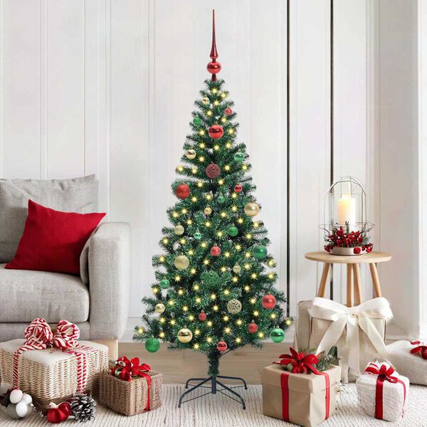 vidaXL Artificial Pre-lit Christmas Tree Green 150 cm PVC and Metal