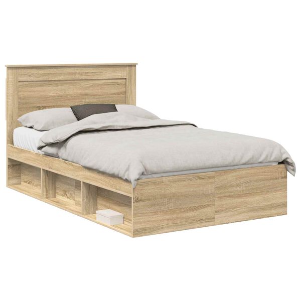 vidaXL Bed Frame with Drawer Sonoma Oak 135 x 190 cm Solid Pine Wood