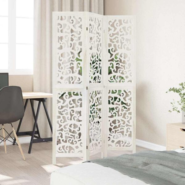 vidaXL Room Divider 3 Panels White Solid Wood Paulownia