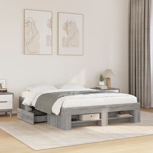 vidaXL Bed Frame without Mattress Grey Sonoma 135x190 cm Double Engineered Wood