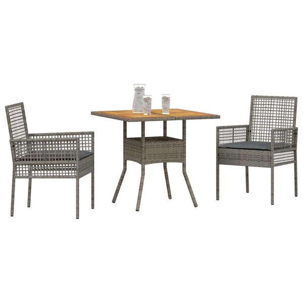 vidaXL Garden Dining Set 3 pcs Grey Poly Rattan