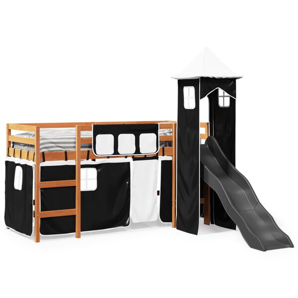 vidaXL Kids' Loft Bed with Tower White&Black 90x190 cm Solid Wood Pine