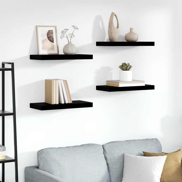 vidaXL Floating Wall Shelves 4 pcs High Gloss Black 50x23x3.8 cm MDF