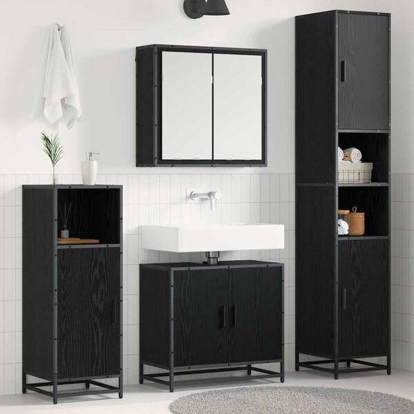 vidaXL Bathroom Furniture Set 3 pcs Black Oak Engineered Wood