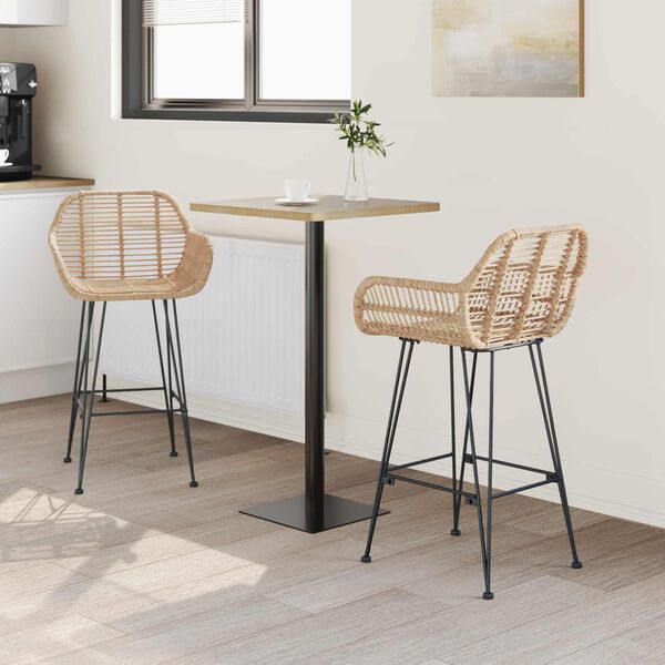 vidaXL Bar Chair 2 pcs Natural 55 x 52 x 92 cm Rattan and Iron