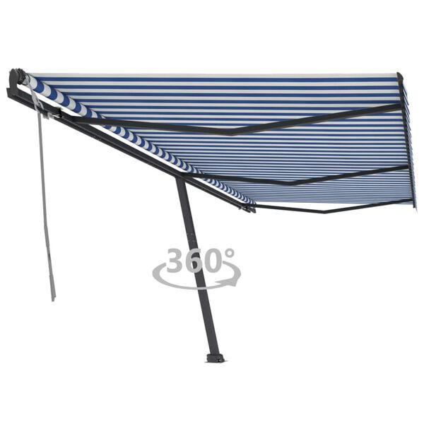 vidaXL Freestanding Manual Retractable Awning 600x300 cm Blue/White