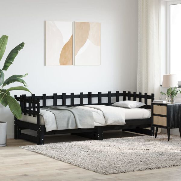 vidaXL Pull-out Day Bed without Mattress Black 2x(90x190) cm Solid Wood