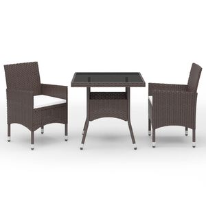 vidaXL 3 Piece Garden Dining Set Poly Rattan and Tempered Glass Brown