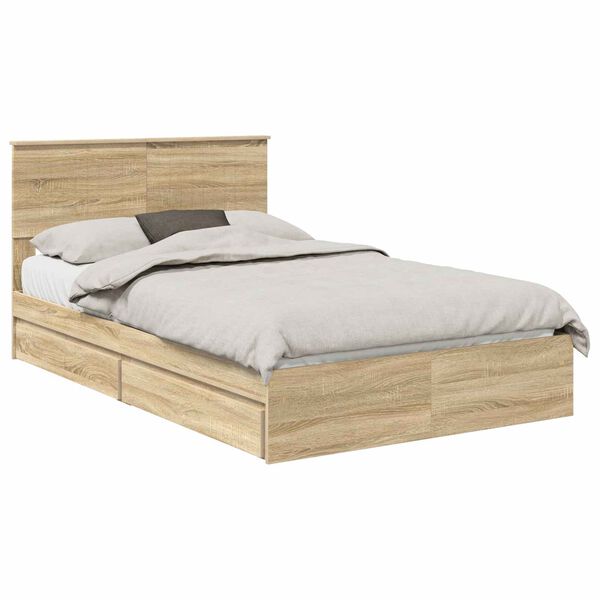 vidaXL Storage Bed with Drawer Sonoma Oak 120 x 190 cm Engineered Wood