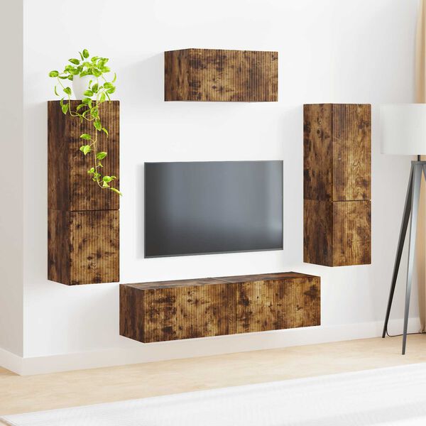 vidaXL TV Cabinet Set Wall-mounted 4 pcs Smoked Oak Engineered Wood