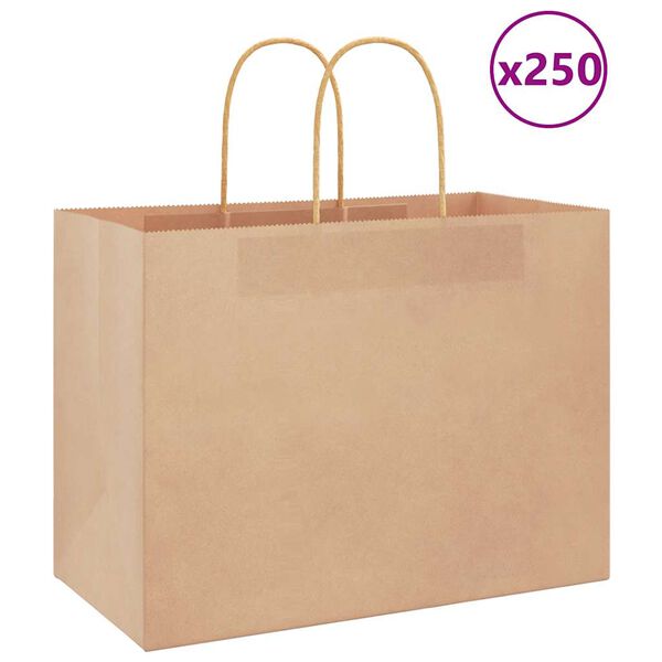 vidaXL Paper Bags 250 pcs with Handles Brown 32x17x25 cm