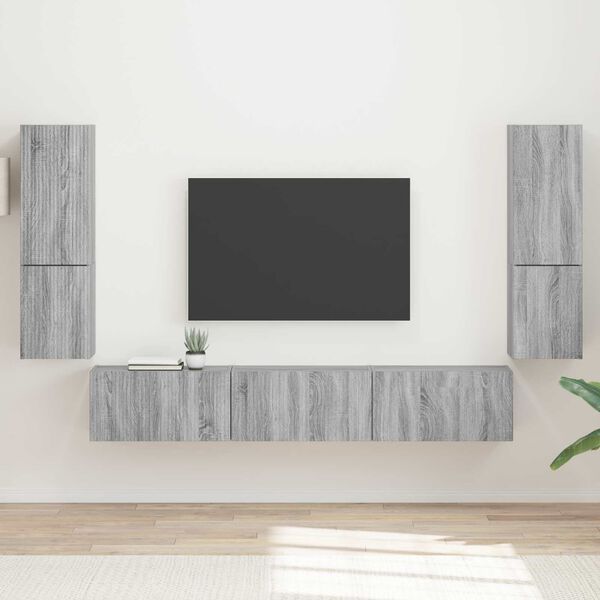 vidaXL TV Cabinet Set Wall-mounted 4 pcs Grey Sonoma Engineered Wood