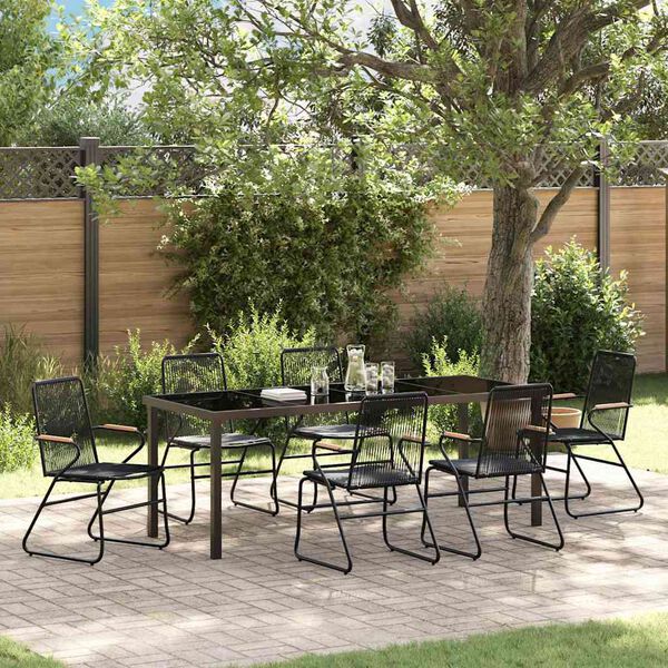 vidaXL Garden Dining Set 7 pcs Black Powder-Coated Steel