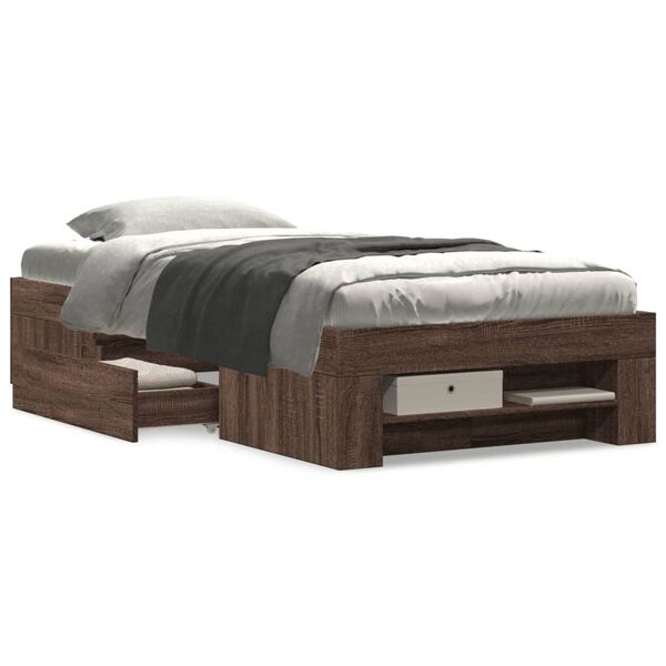 vidaXL Bed Frame without Mattress Brown Oak 75x190 cm Small Single Engineered Wood