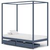 vidaXL Canopy Bed Frame without Mattress Grey Solid Wood 90x200 cm (283274+321989)