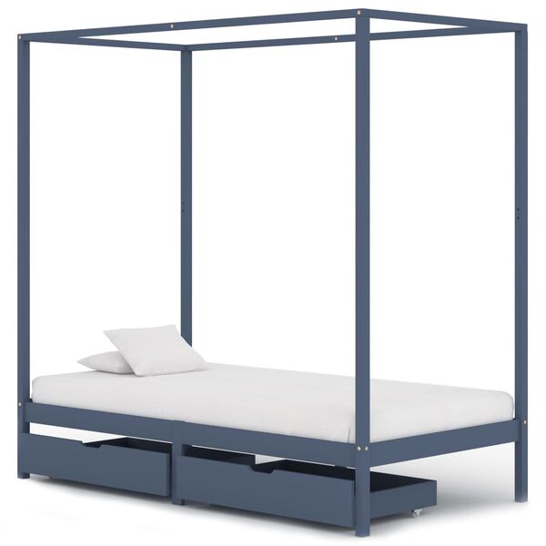 vidaXL Canopy Bed Frame without Mattress Grey Solid Wood 90x200 cm (283274+321989)