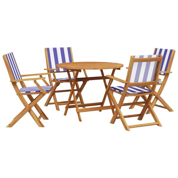 vidaXL 5 Piece Garden Dining Set Blue and White Fabric and Solid Wood