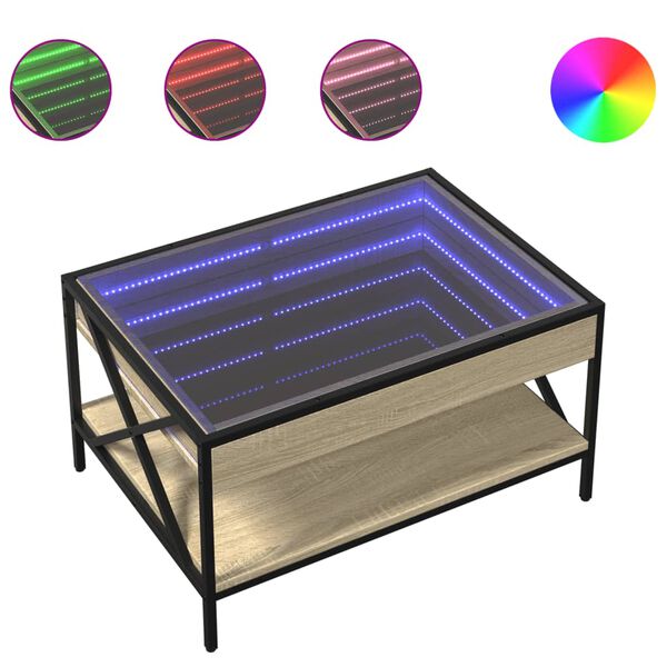 vidaXL Coffee Table with Infinity LED Sonoma Oak 70x50x38 cm