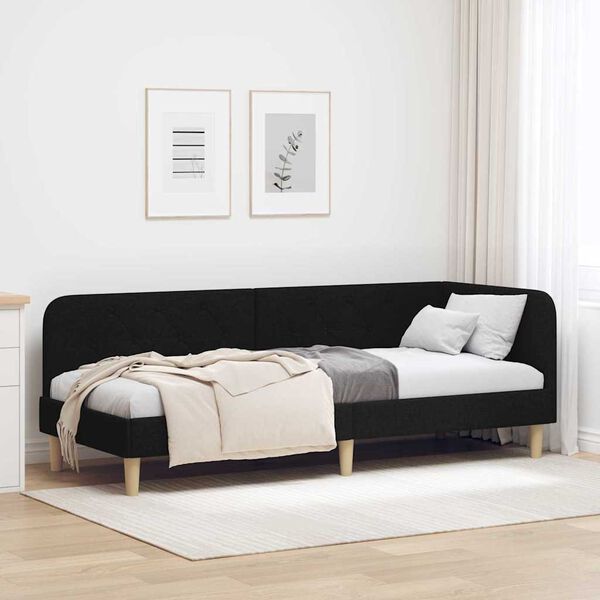vidaXL Corner Bed Frame with Headboard Black 80 x 200 cm Fabric