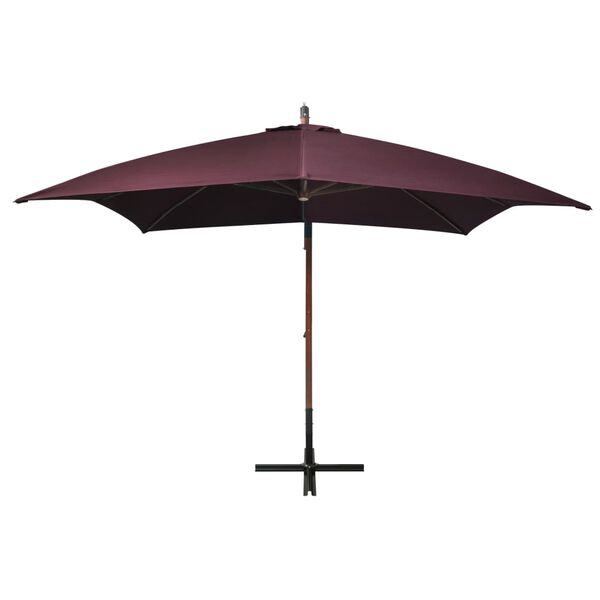 vidaXL Hanging Garden Parasol with Pole Bordeaux Red 3x3 m Solid Fir Wood