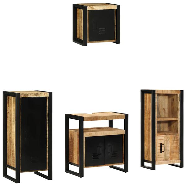 vidaXL Bathroom Furniture Set 4 pcs Brown and Black Solid Mango Wood