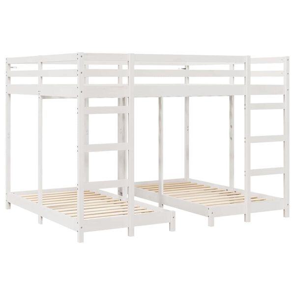 vidaXL Triple Bunk Bed Frame White 160 x 200 cm Solid Pine Wood