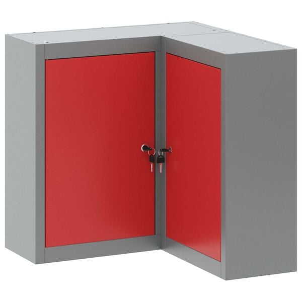 vidaXL Tool Cabinet with Shelf with Lock Red and Grey 55 x 55 x 55 cm
