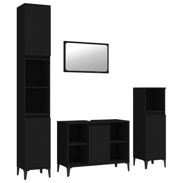 vidaXL 4 Piece Bathroom Furniture Set Black Engineered Wood