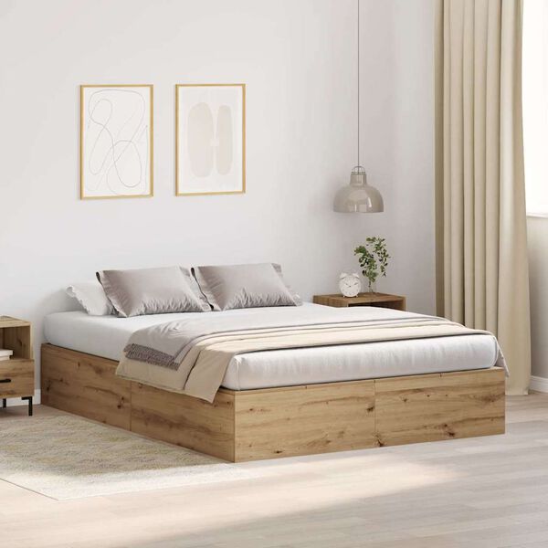 vidaXL Storage Bed Frame Artisan Oak 135 x 190 cm Engineered Wood