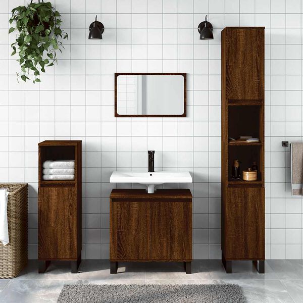 vidaXL Bathroom Cabinet Brown Oak 58x33x60 cm Engineered Wood