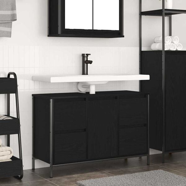 vidaXL Basin Cabinet with Drawers Black Oak 90x34.5x60 cm