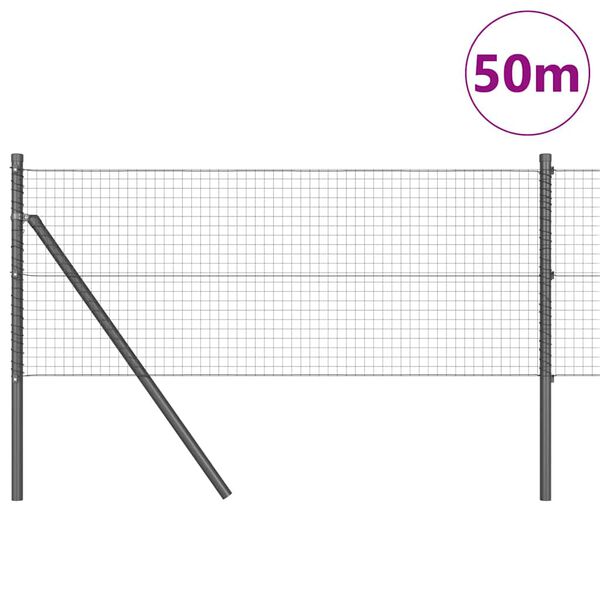 vidaXL Fence Post Grey 50 x 0.6 m (25 x 25 mm mesh) Steel and PVC