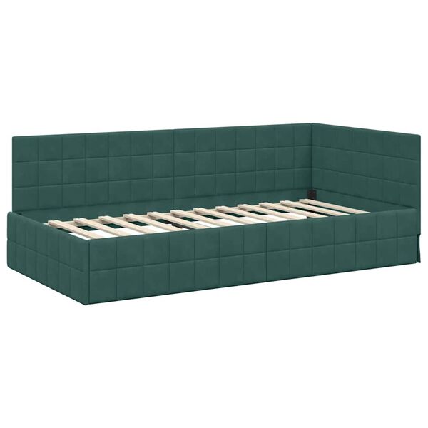 vidaXL Corner Bed Frame with Headboard Dark green 100 x 200 cm Velvet