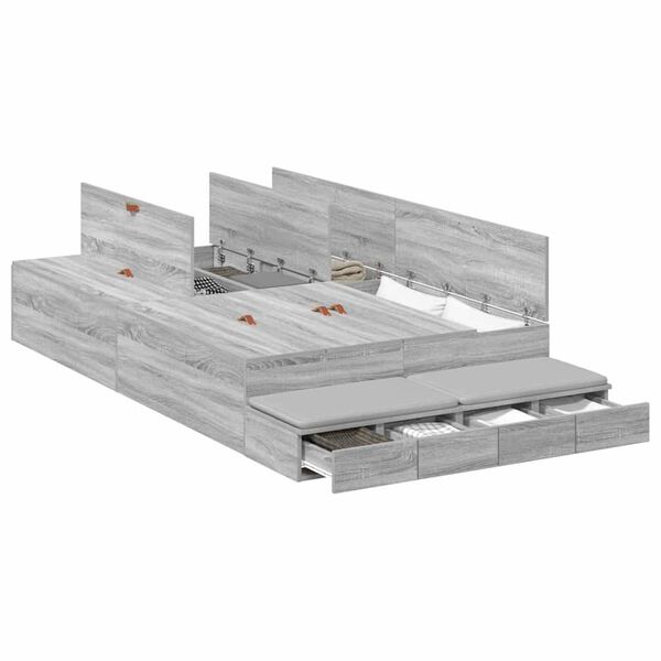 vidaXL Storage Bed Frame Grey Sonoma 120 cm Engineered Wood