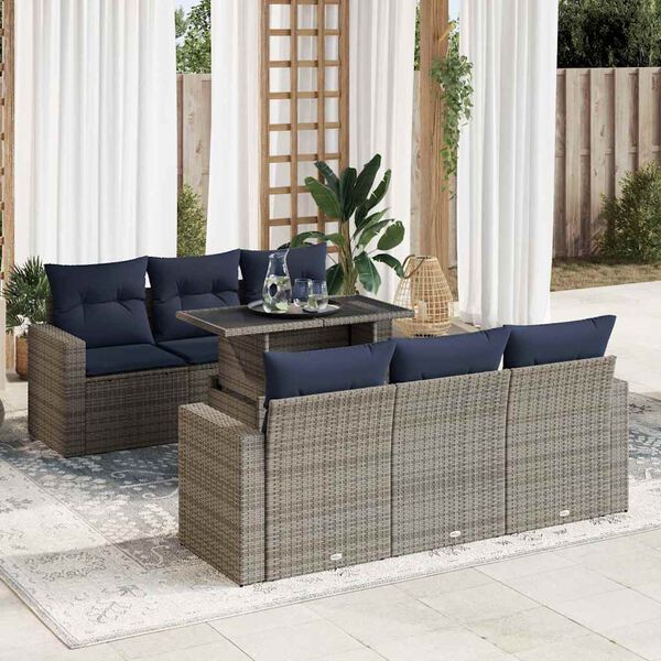 vidaXL 7 Piece Garden Sofa Set with Cushions Grey Poly Rattan Acacia