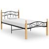 vidaXL Bed Frame without Mattress Black Metal&Solid Oak Wood 100x200 cm