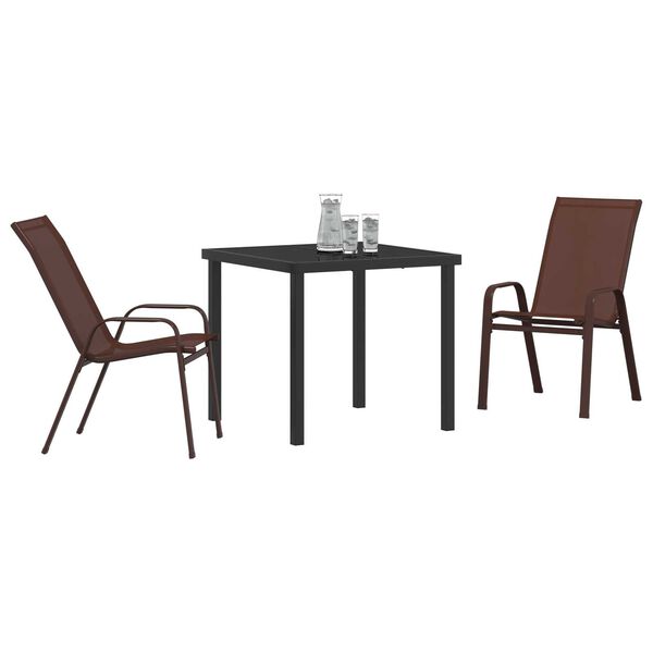 vidaXL Garden Dining Set 3 pcs Brown and Black Powder-coated Steel
