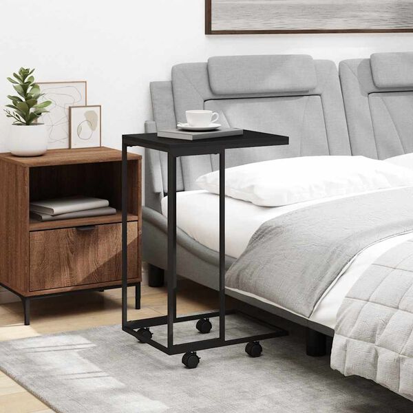 vidaXL Side Table with Wheels Black 40x30x63.5 cm Engineered Wood
