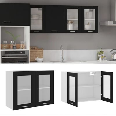 vidaXL Hanging Glass Cabinet Black 80x31x60 cm Engineered Wood