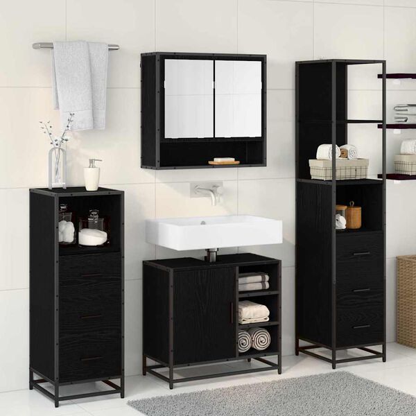 vidaXL Bathroom Furniture Set 4 pcs Black Oak Engineered Wood