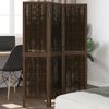 vidaXL Room Divider 3 Panels Dark Brown Solid Wood Paulownia