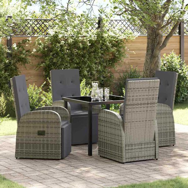 vidaXL Garden Dining Set with Cushion 5 pcs Grey Poly Rattan