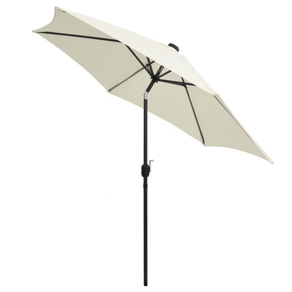 vidaXL Garden Parasol with LED Lights and Aluminium Pole 300 cm Sand White