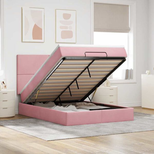 vidaXL Ottoman Bed with Mattresses Pink 140x200cm Velvet