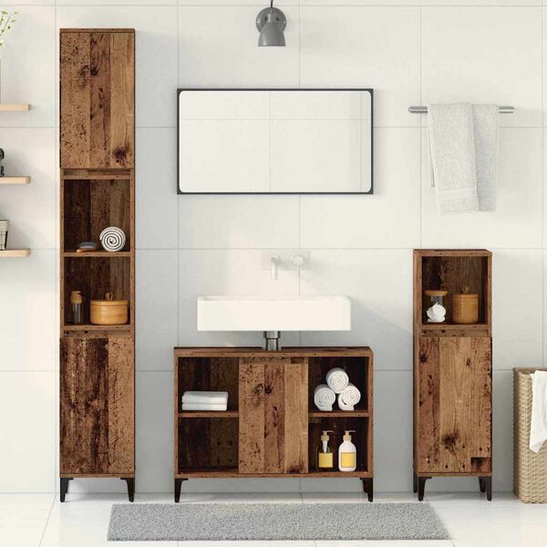 vidaXL Bathroom Furniture Set with Door 3 pcs Old wood Engineered wood